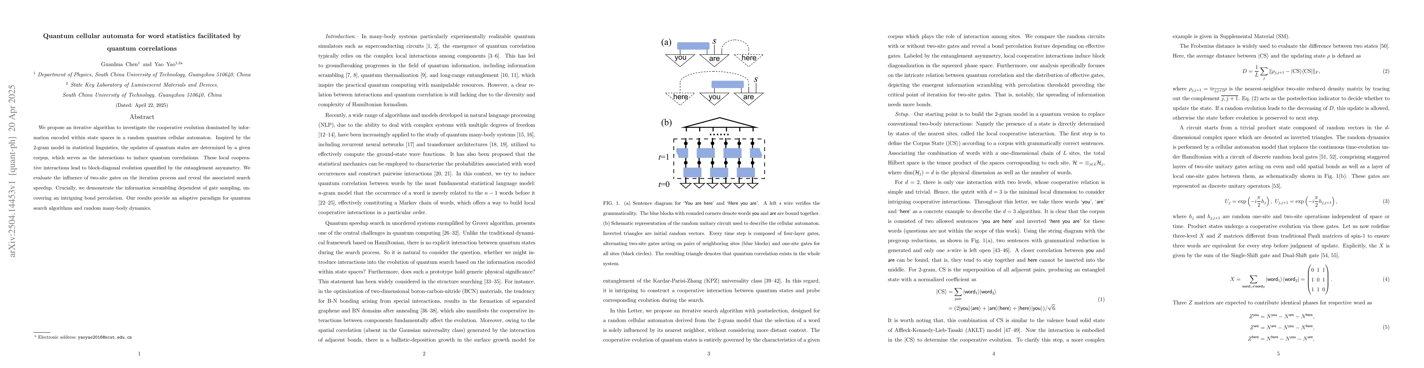 Thumbnail for Quantum cellular automata for word statistics facilitated by quantum
  correlations