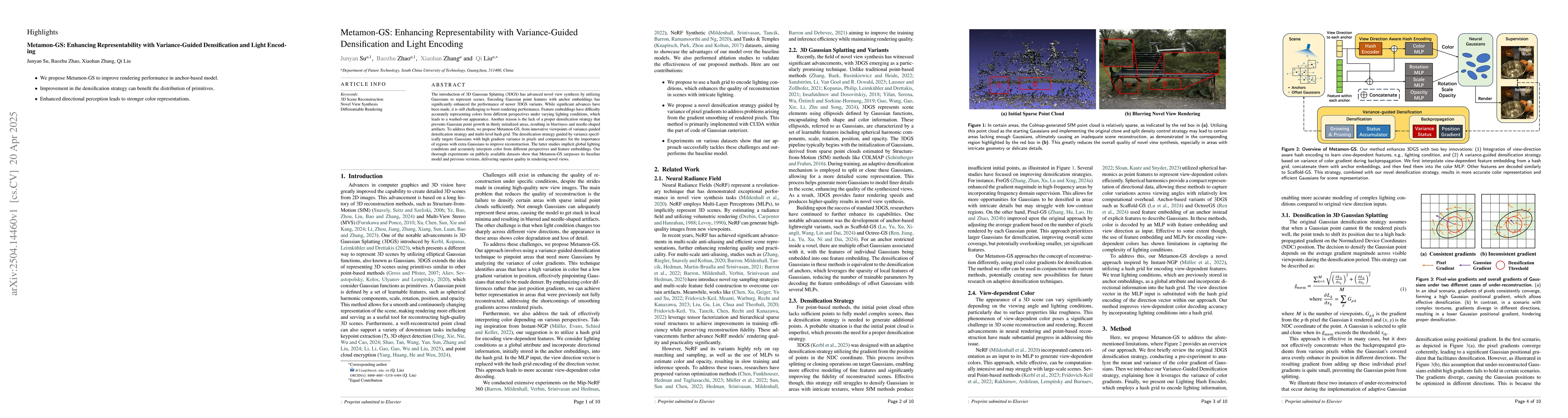 Thumbnail for Metamon-GS: Enhancing Representability with Variance-Guided
  Densification and Light Encoding