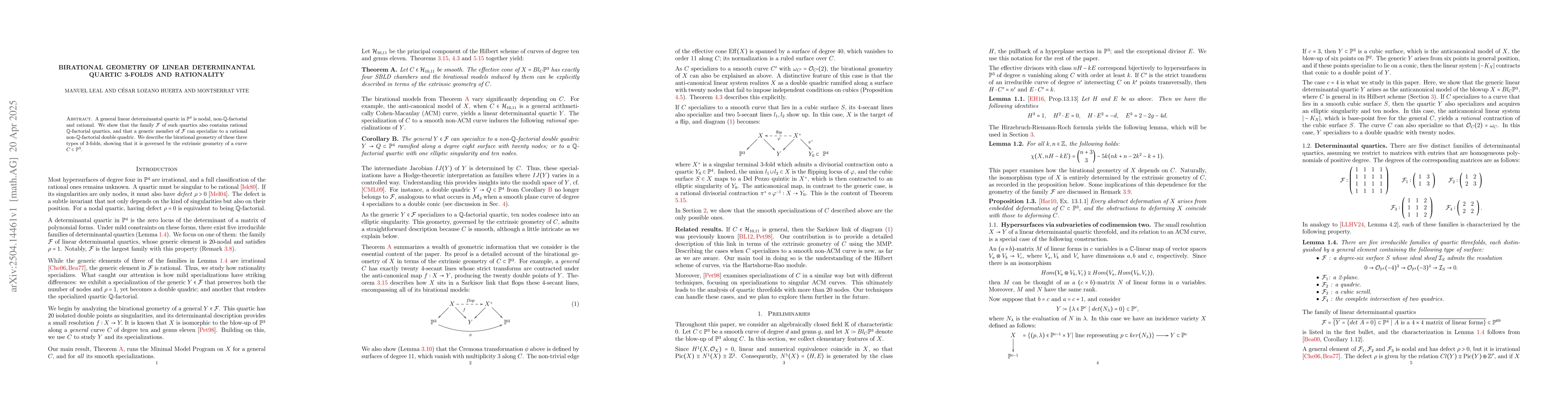 Thumbnail for Birational Geometry of Linear Determinantal Quartic 3-Folds and
  Rationality