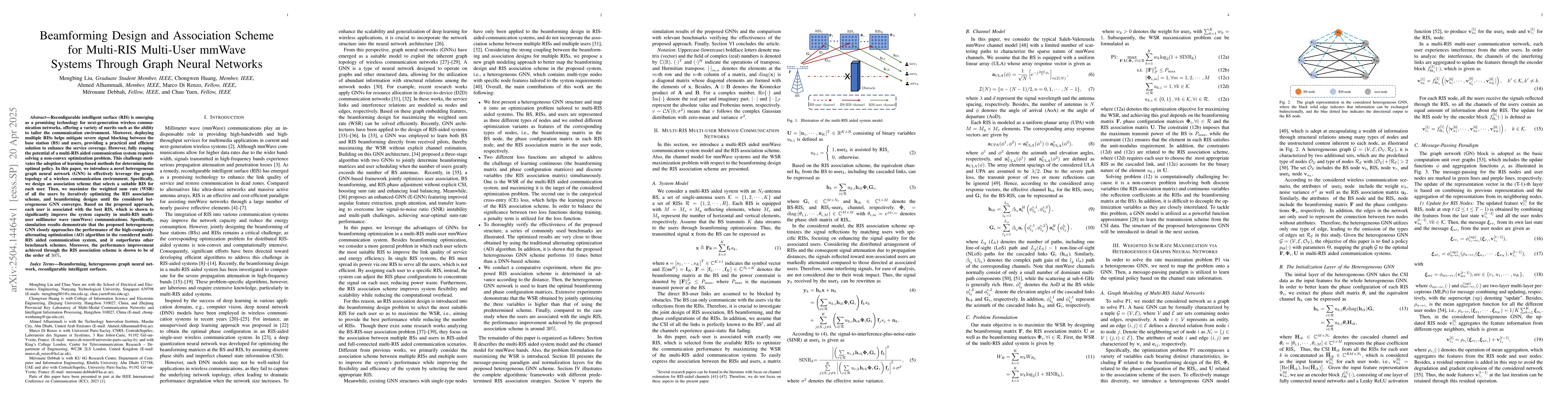 Thumbnail for Beamforming Design and Association Scheme for Multi-RIS Multi-User
  mmWave Systems Through Graph Neural Networks