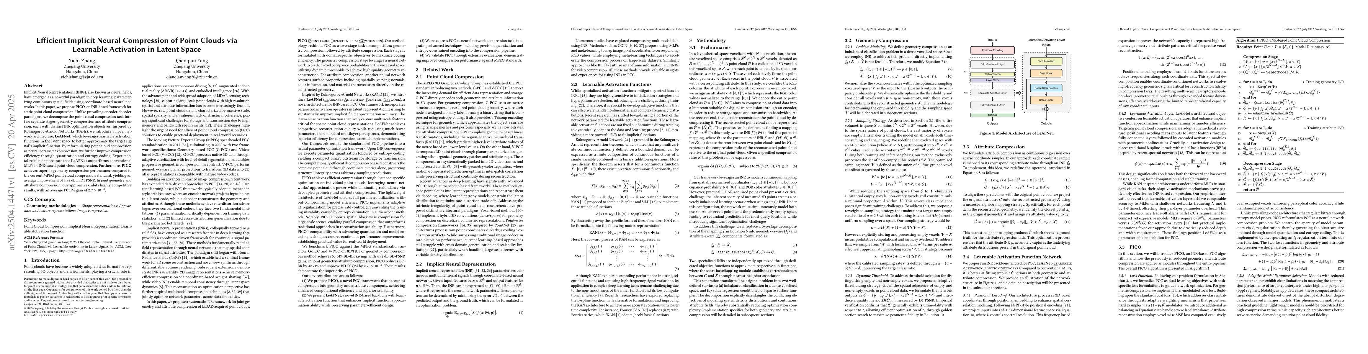 Thumbnail for Efficient Implicit Neural Compression of Point Clouds via Learnable
  Activation in Latent Space