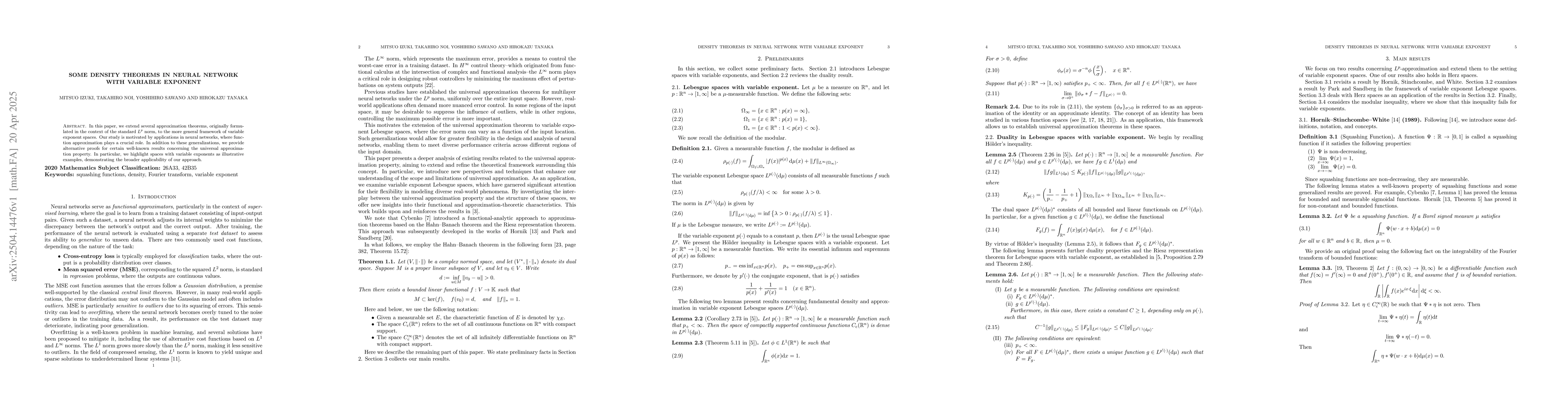 Thumbnail for Some density theorems in neural network with variable exponent