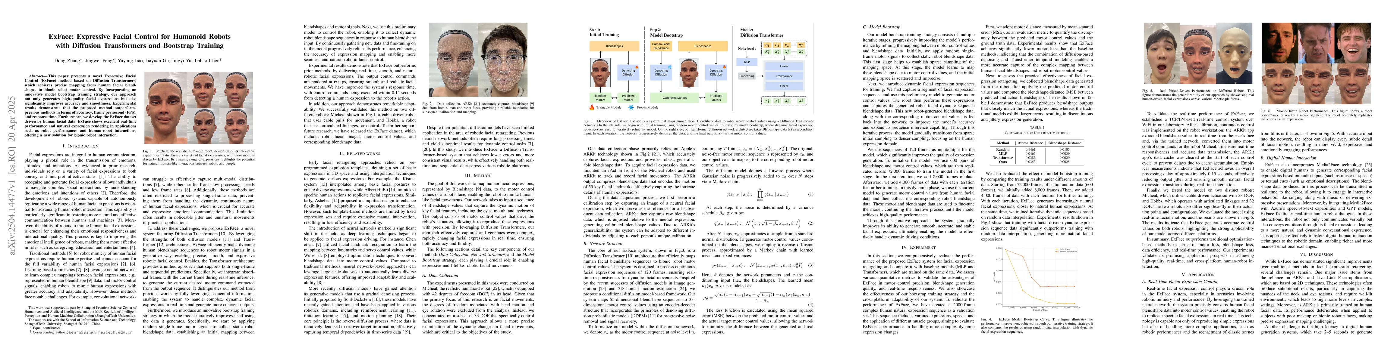 Thumbnail for ExFace: Expressive Facial Control for Humanoid Robots with Diffusion
  Transformers and Bootstrap Training