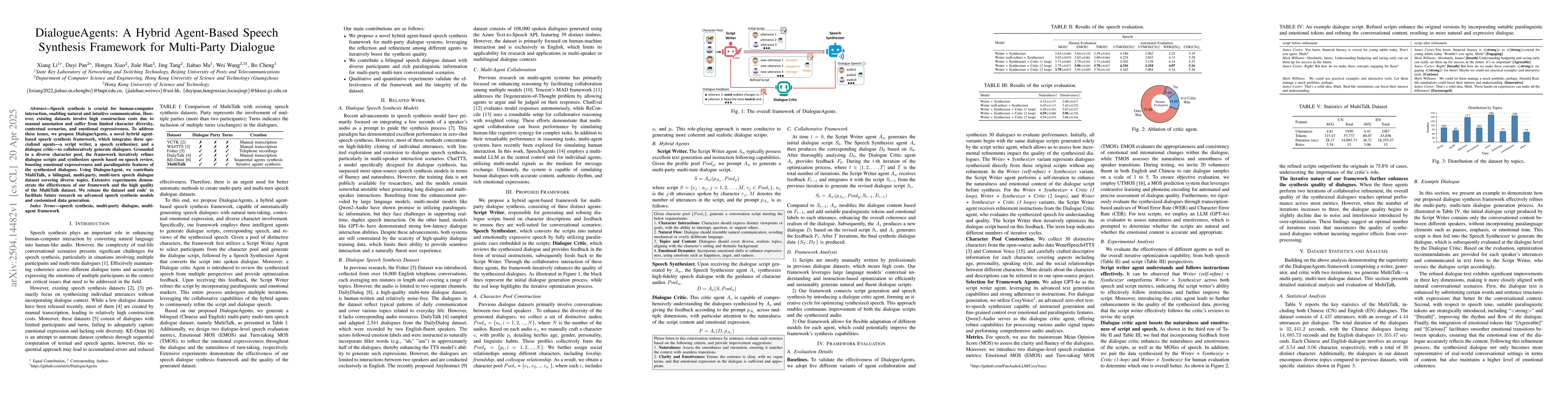 Thumbnail for DialogueAgents: A Hybrid Agent-Based Speech Synthesis Framework for
  Multi-Party Dialogue