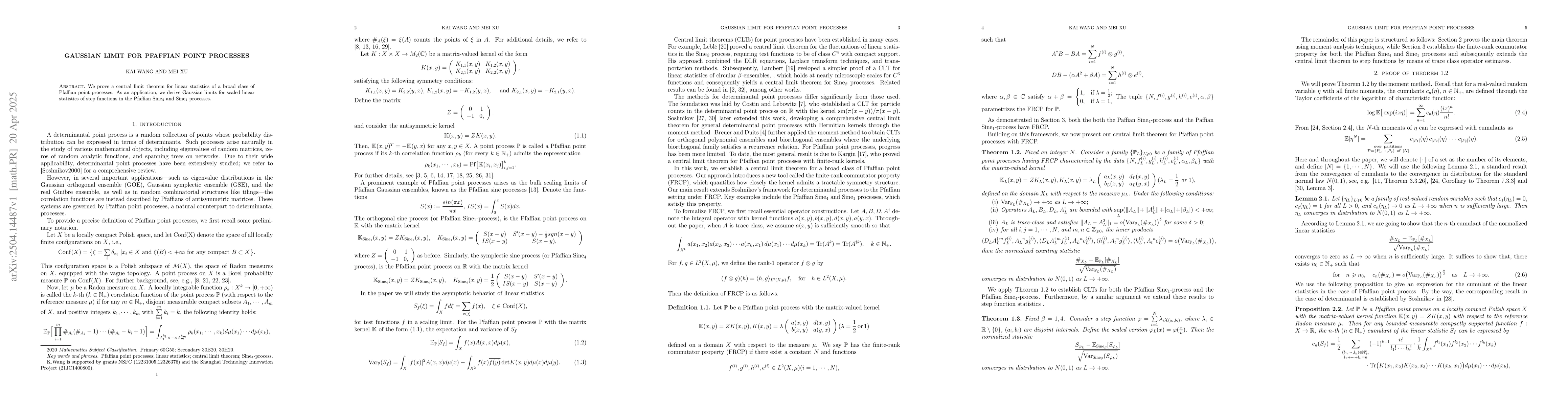 Thumbnail for Gaussian limit for Pfaffian point processes