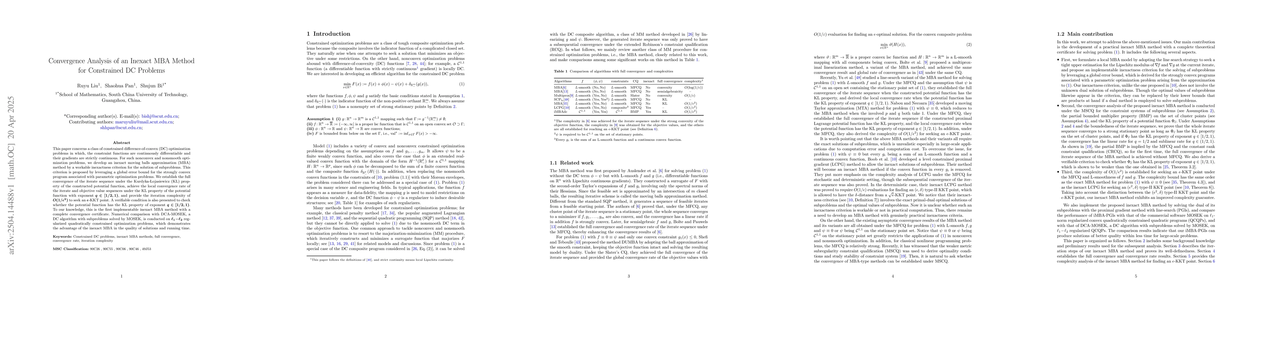 Thumbnail for Convergence Analysis of an Inexact MBA Method for Constrained DC
  Problems