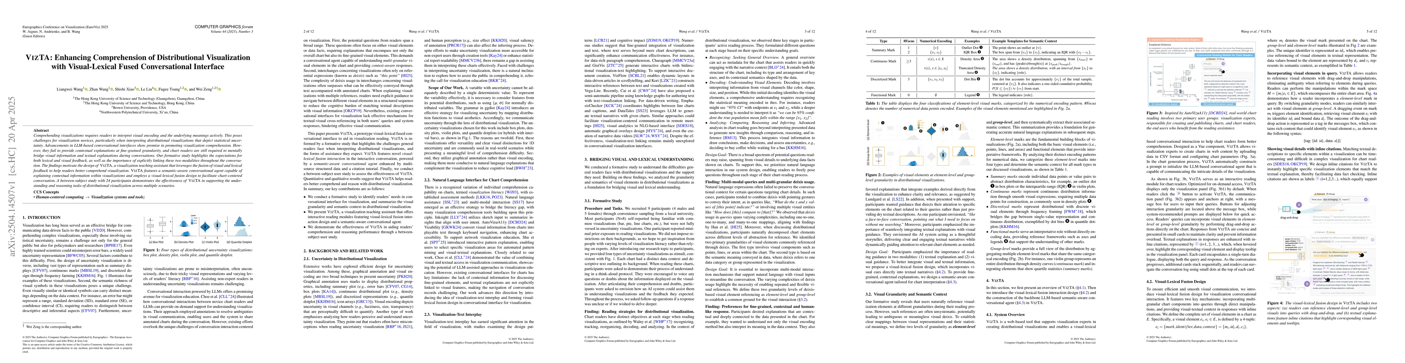 Thumbnail for VizTA: Enhancing Comprehension of Distributional Visualization with
  Visual-Lexical Fused Conversational Interface