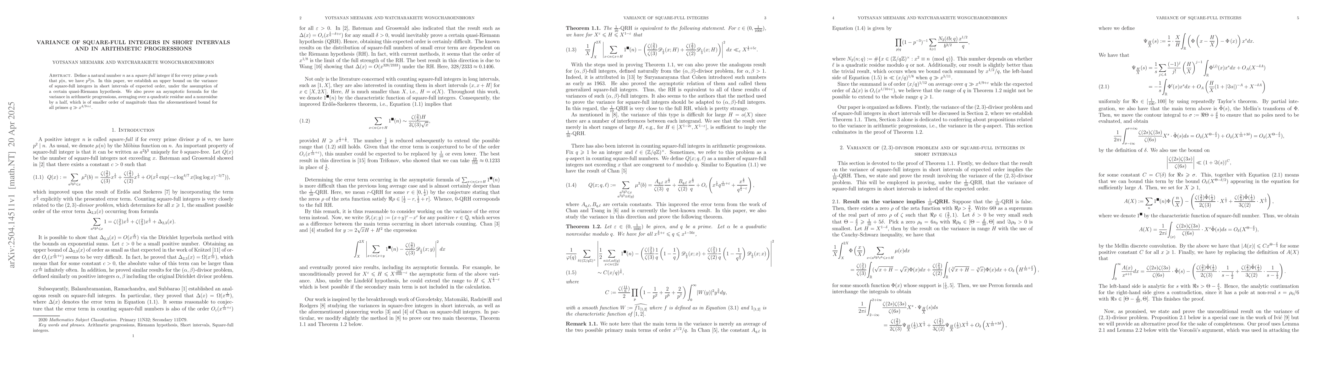 Thumbnail for Variance of square-full integers in short intervals and in arithmetic
  progressions