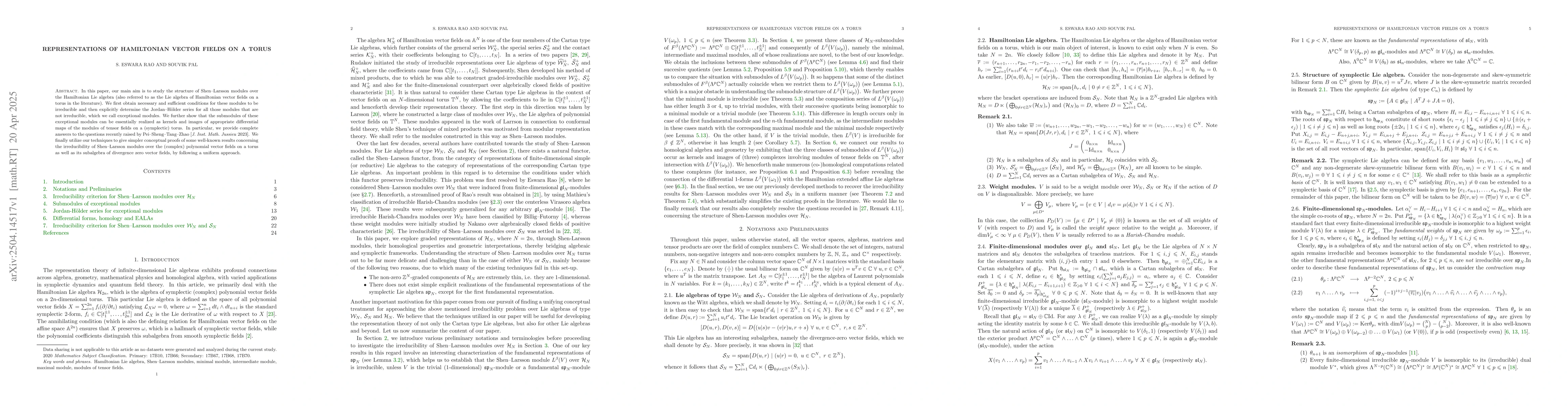 Thumbnail for Representations of Hamiltonian vector fields on a torus
