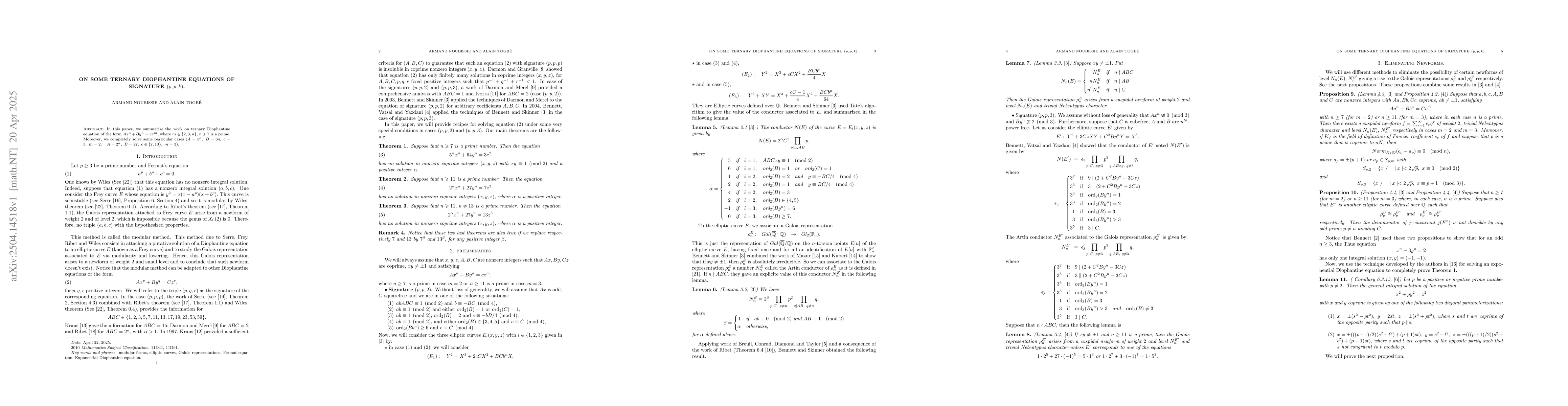 Thumbnail for On some ternary Diophantine equations of Signature $(p,p,k)$