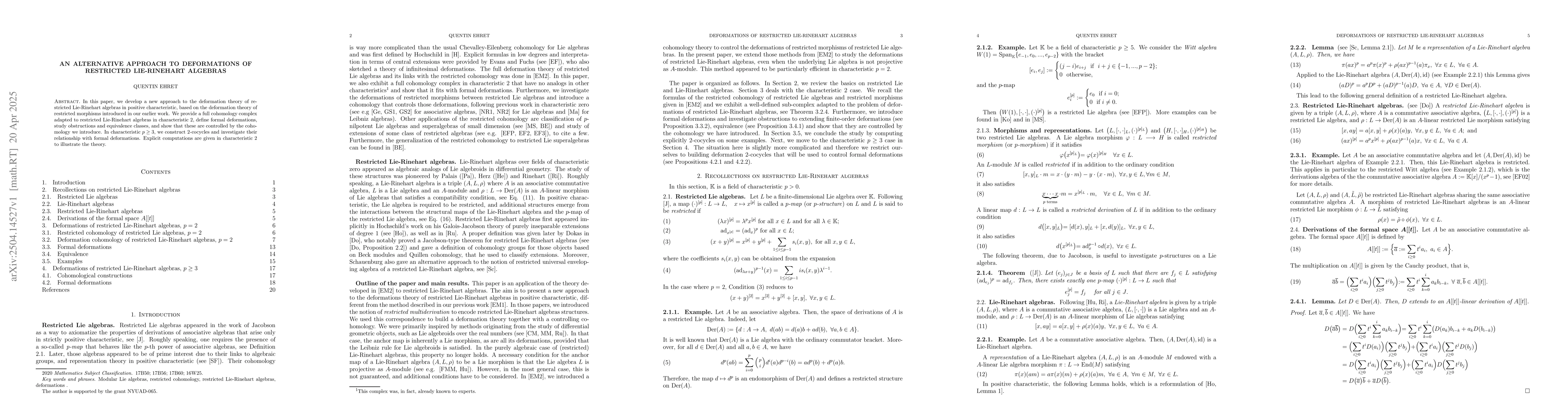Thumbnail for An alternative approach to deformations of restricted Lie-Rinehart
  algebras