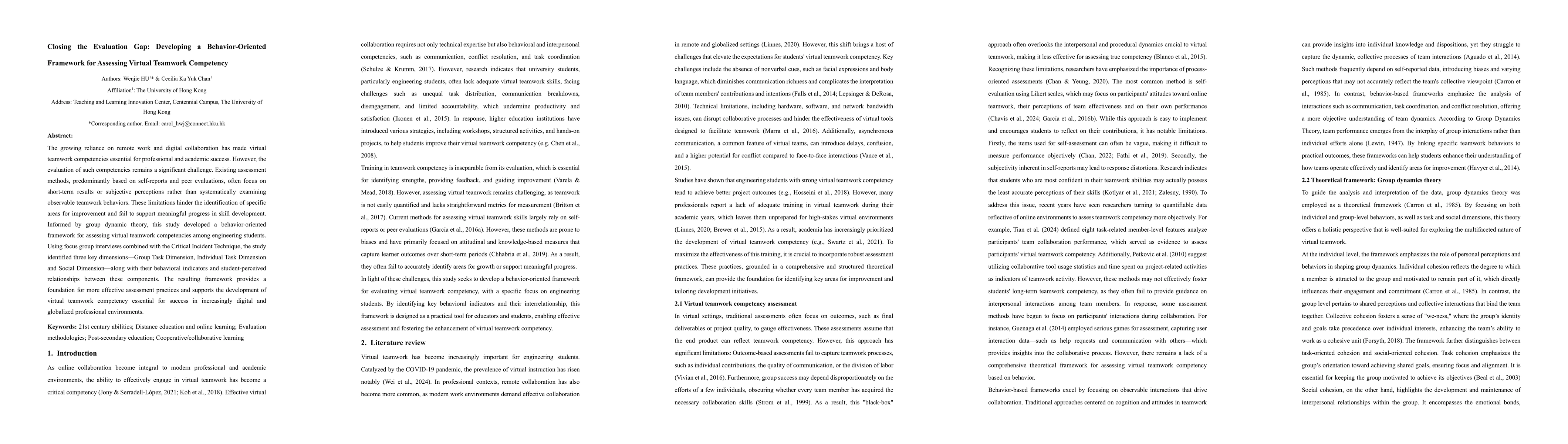 Thumbnail for Closing the Evaluation Gap: Developing a Behavior-Oriented Framework for
  Assessing Virtual Teamwork Competency