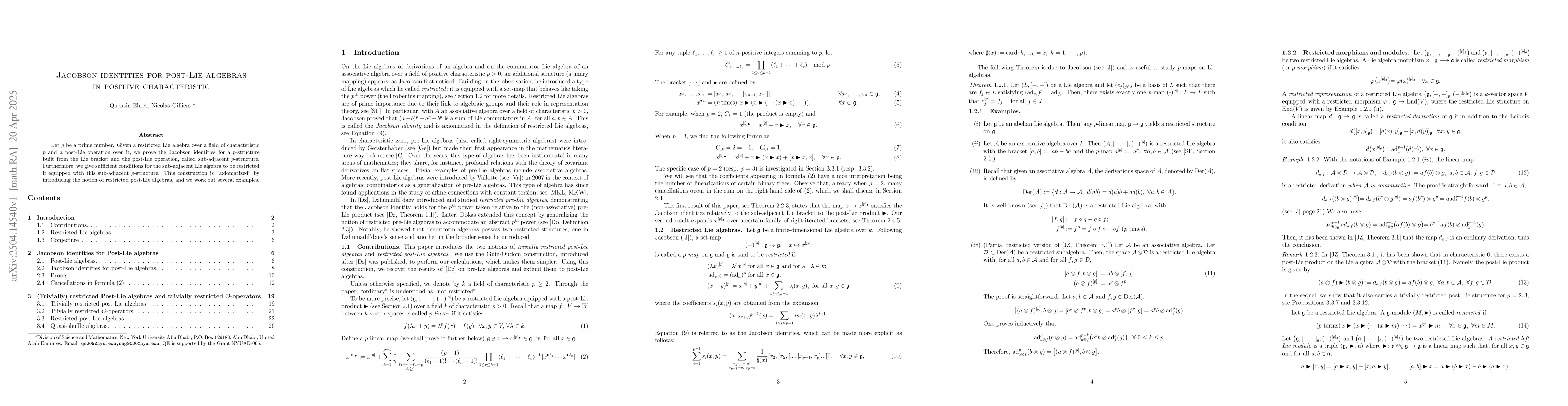 Thumbnail for Jacobson identities for post-Lie algebras in positive characteristic