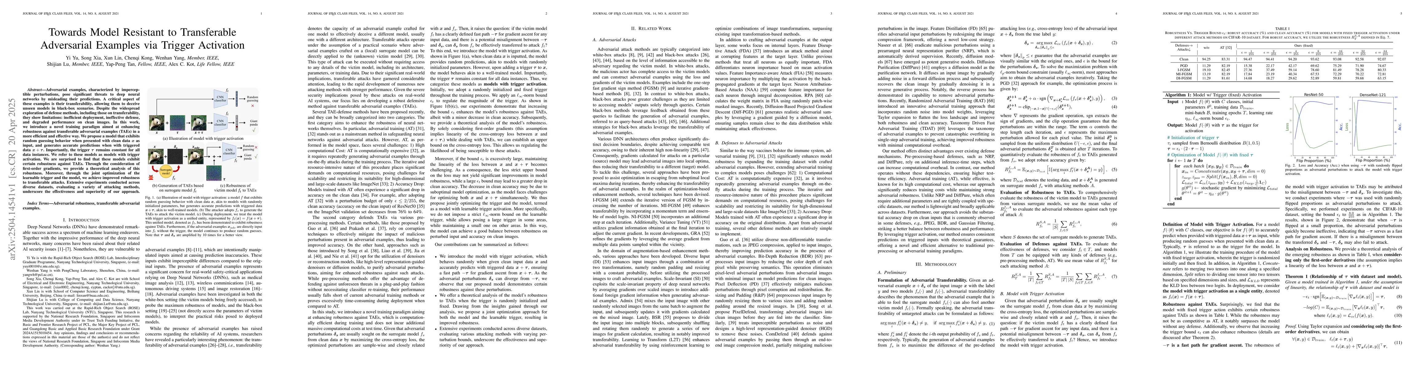 Thumbnail for Towards Model Resistant to Transferable Adversarial Examples via Trigger
  Activation