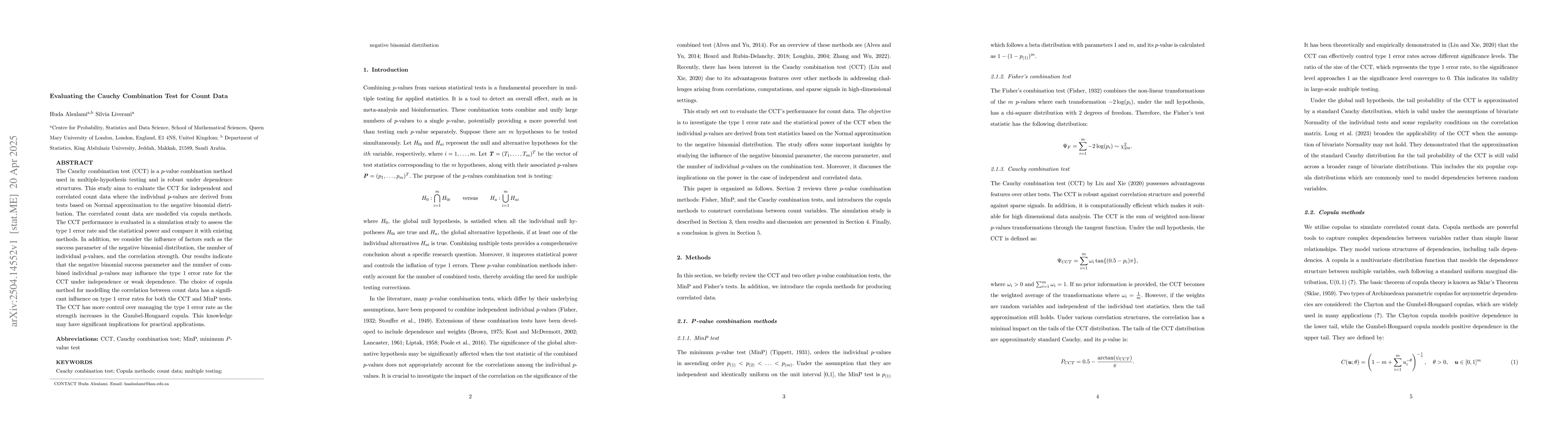 Thumbnail for Evaluating the Cauchy Combination Test for Count Data
