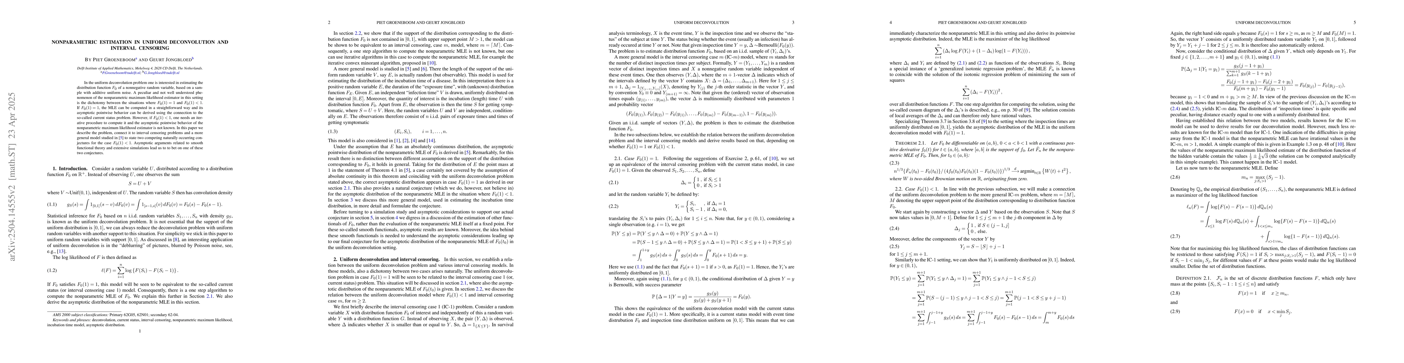 Thumbnail for Nonparametric Estimation in Uniform Deconvolution and Interval Censoring