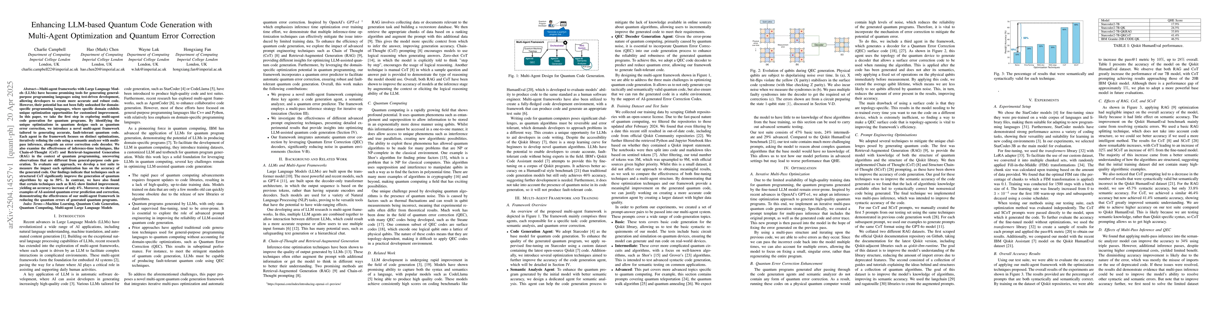 Thumbnail for Enhancing LLM-based Quantum Code Generation with Multi-Agent
  Optimization and Quantum Error Correction