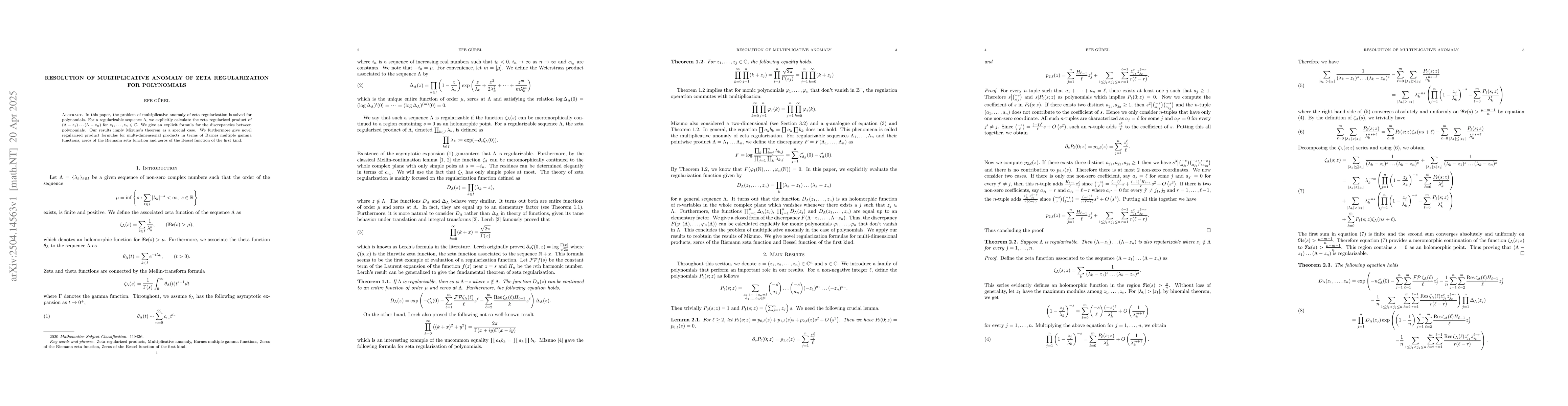 Thumbnail for Resolution Of Multiplicative Anomaly Of Zeta Regularization For
  Polynomials