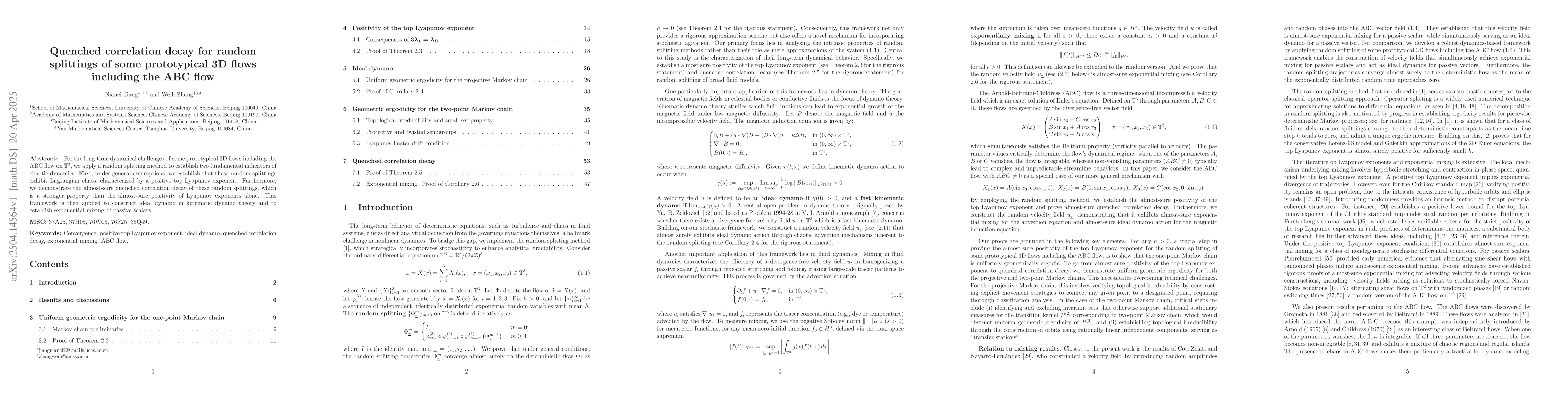 Thumbnail for Quenched correlation decay for random splittings of some prototypical 3D
  flows including the ABC flow