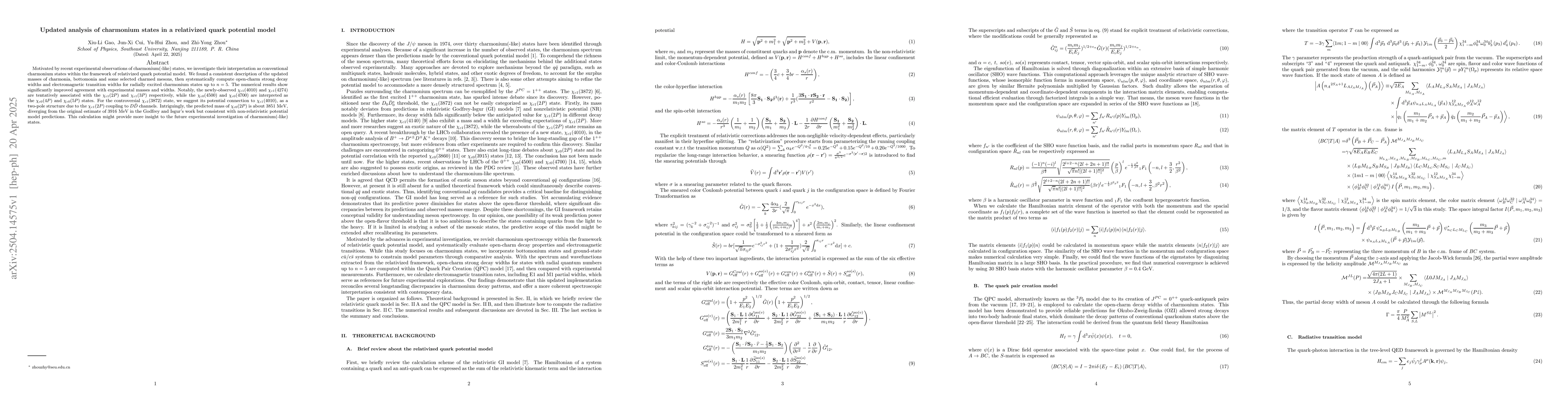 Thumbnail for Updated analysis of charmonium states in a relativized quark potential
  model