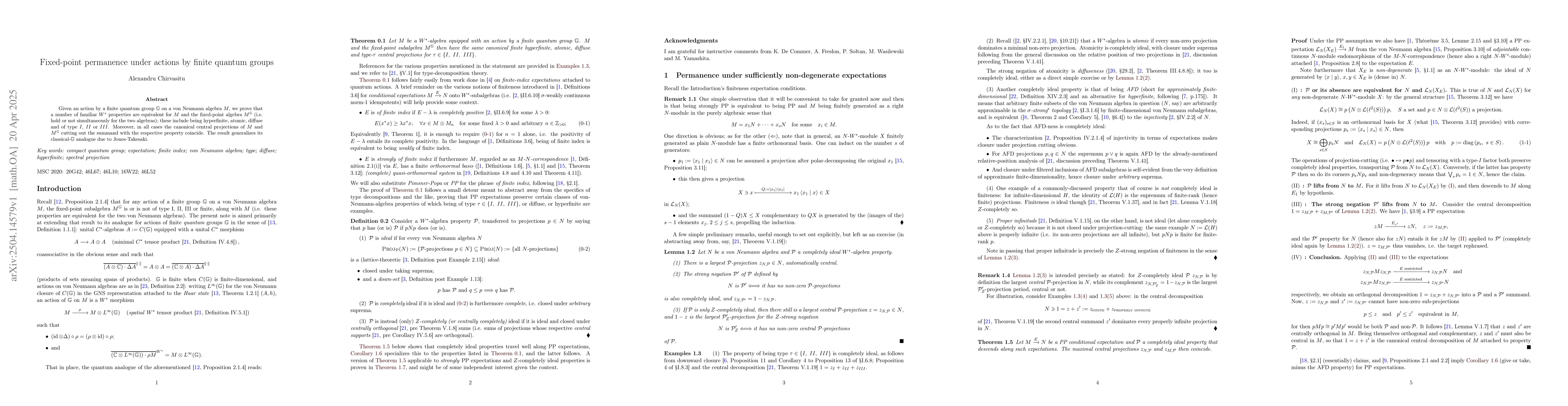Thumbnail for Fixed-point permanence under actions by finite quantum groups