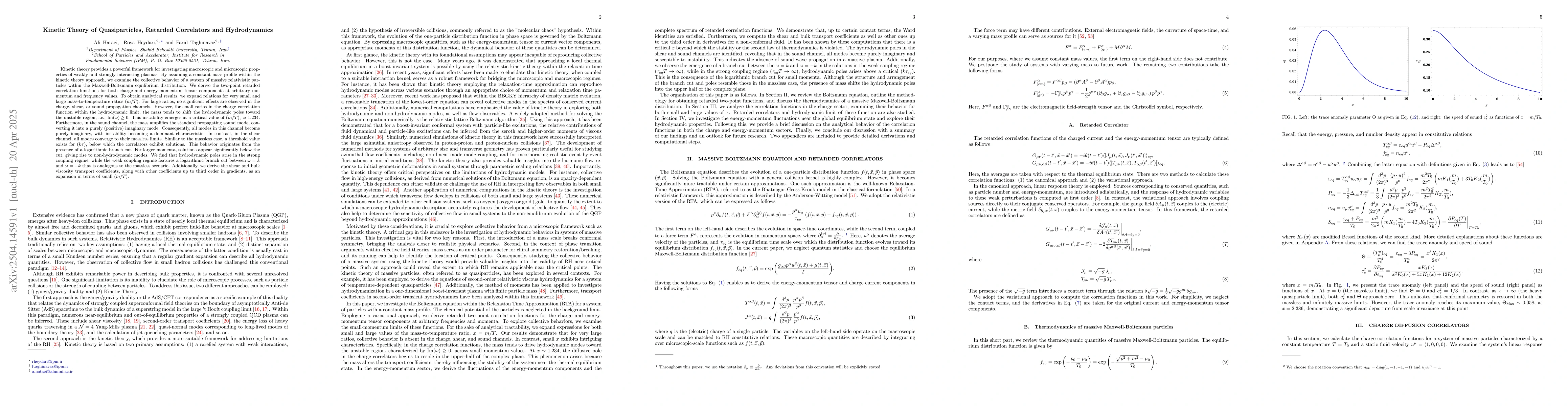 Thumbnail for Kinetic Theory of Quasiparticles, Retarded Correlators and Hydrodynamics