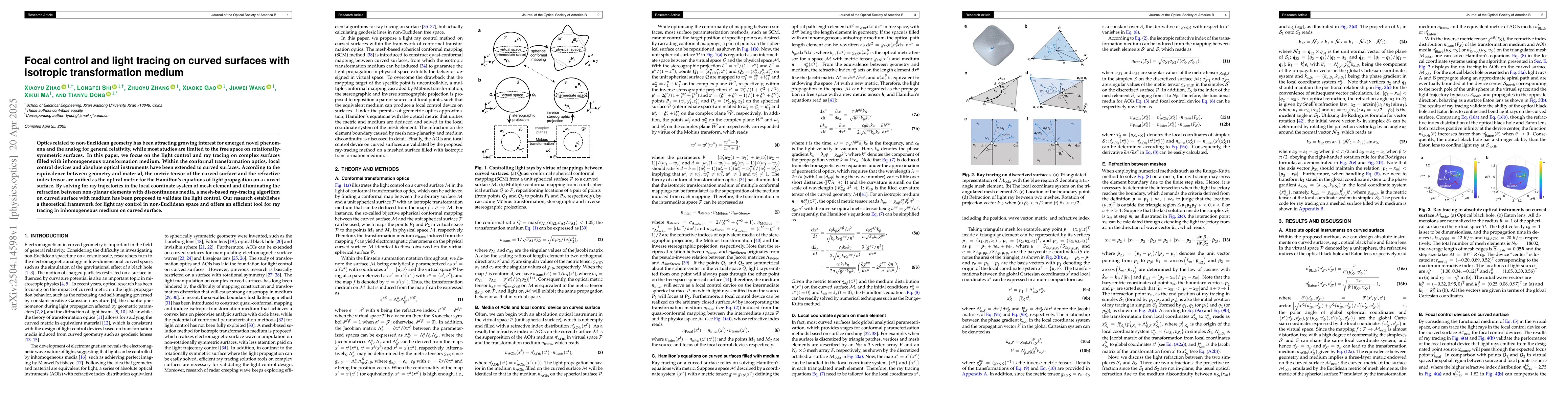Thumbnail for Focal control and light tracing on curved surfaces with isotropic
  transformation medium