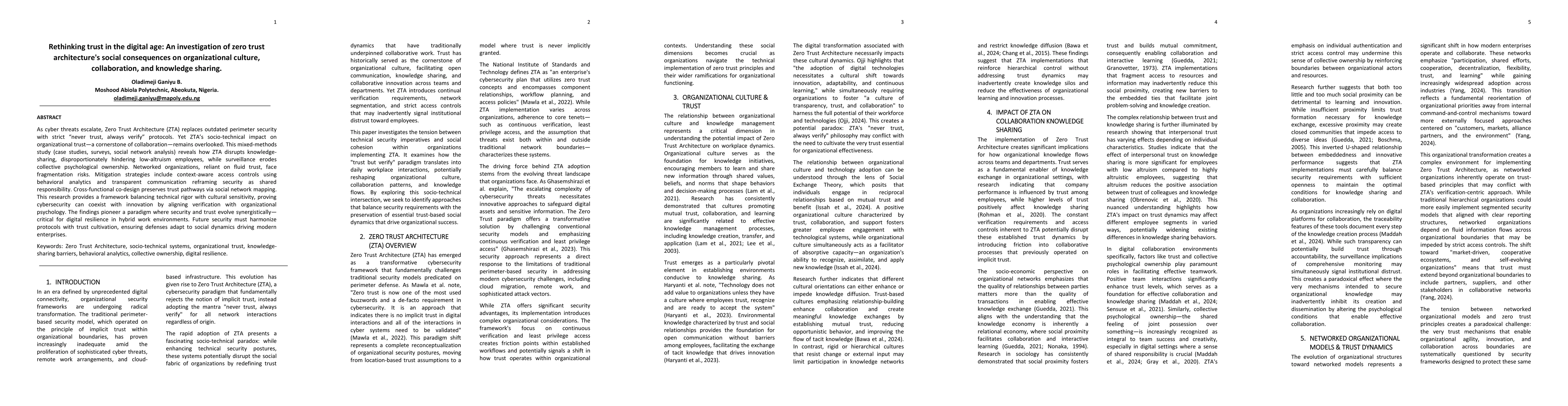 Thumbnail for Rethinking trust in the digital age: An investigation of zero trust
  architecture's social consequences on organizational culture, collaboration,
  and knowledge sharing