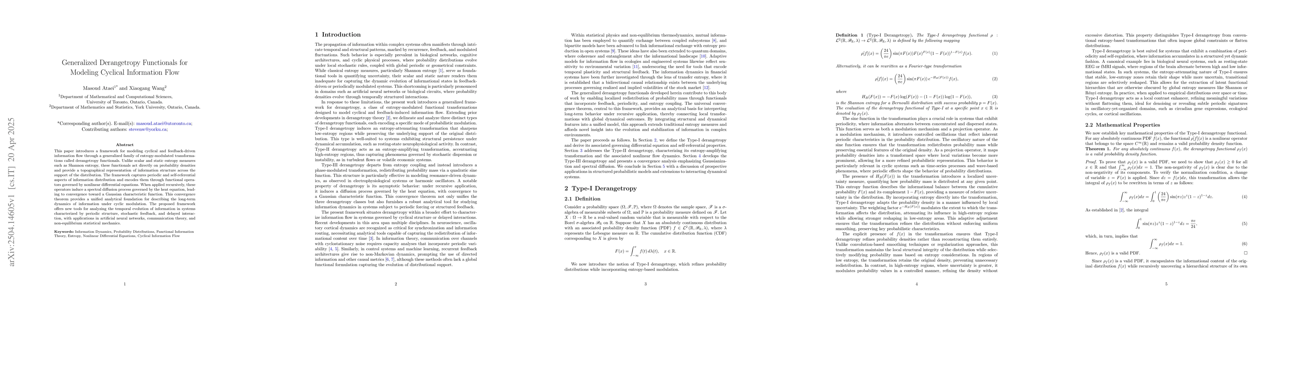 Thumbnail for Generalized Derangetropy Functionals for Modeling Cyclical Information
  Flow