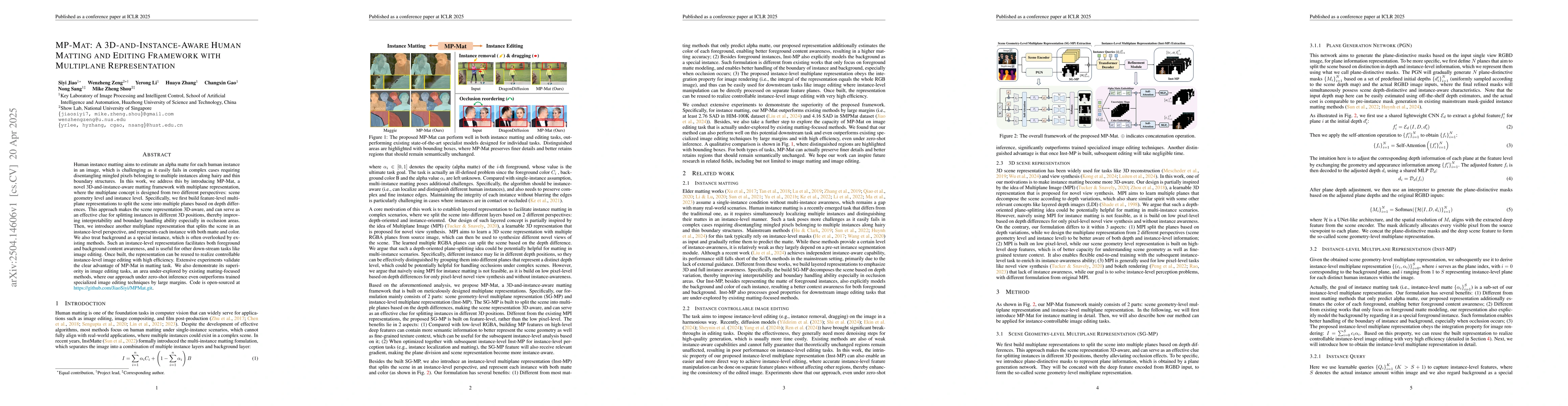 Thumbnail for MP-Mat: A 3D-and-Instance-Aware Human Matting and Editing Framework with
  Multiplane Representation