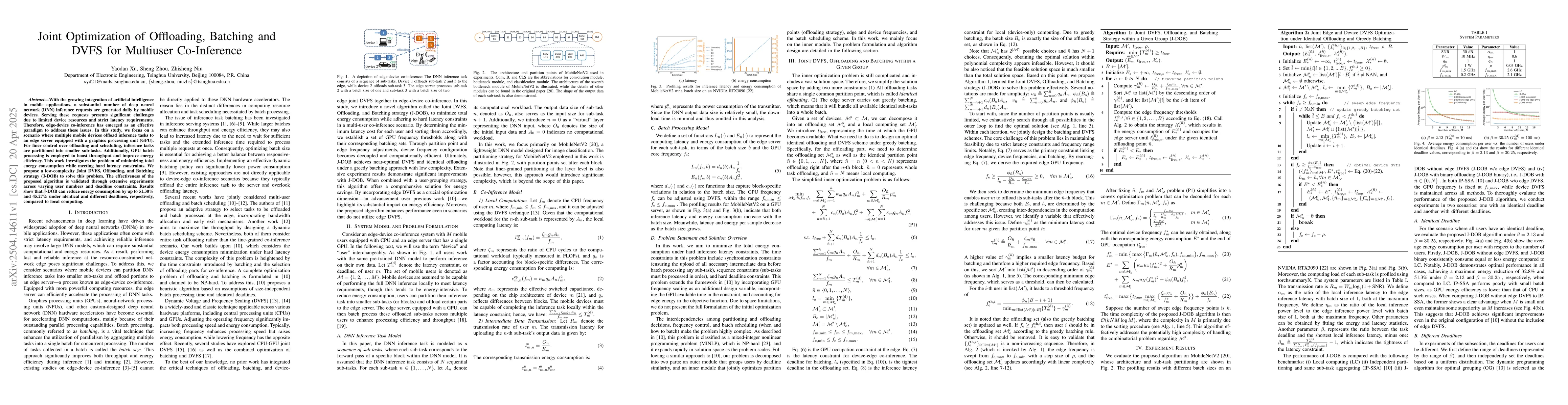 Thumbnail for Joint Optimization of Offloading, Batching and DVFS for Multiuser
  Co-Inference