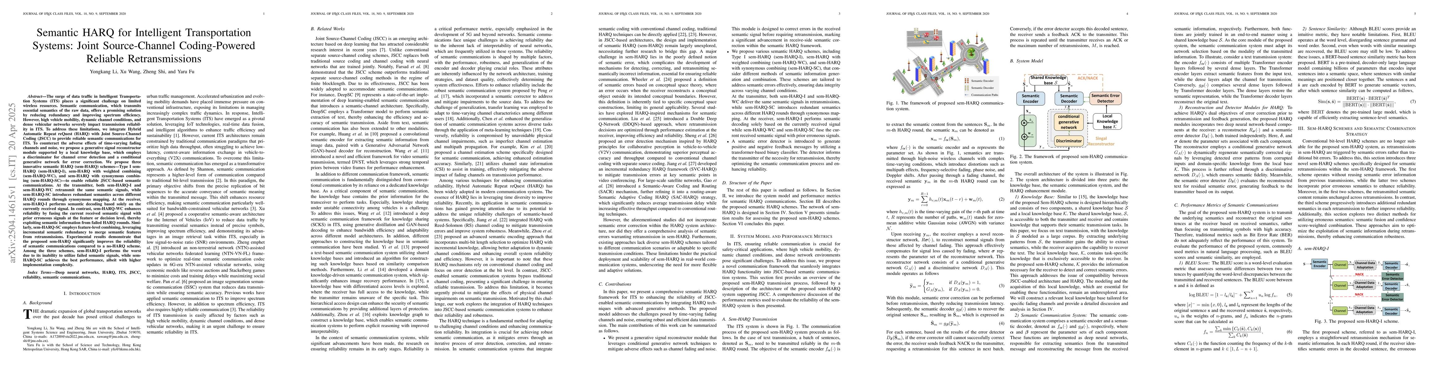 Thumbnail for Semantic HARQ for Intelligent Transportation Systems: Joint
  Source-Channel Coding-Powered Reliable Retransmissions