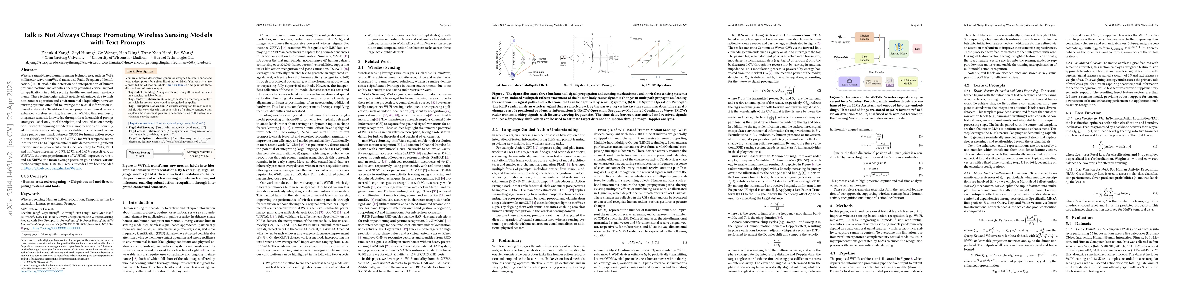Thumbnail for Talk is Not Always Cheap: Promoting Wireless Sensing Models with Text
  Prompts
