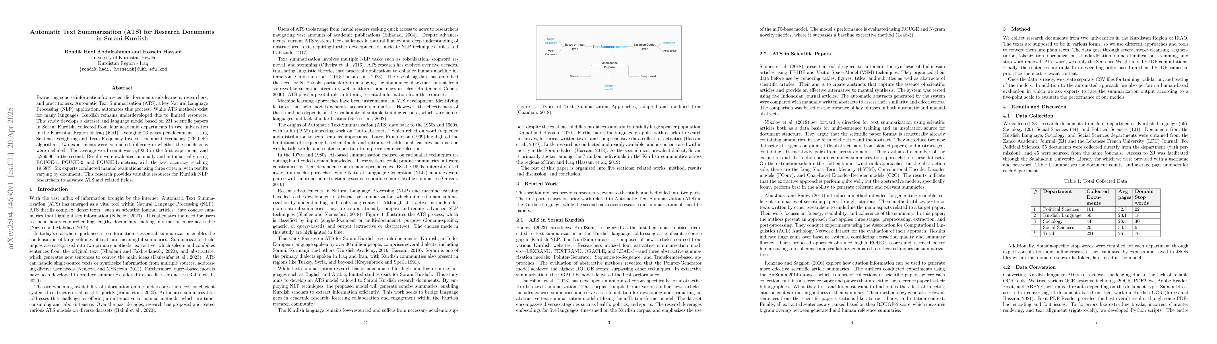 Thumbnail for Automatic Text Summarization (ATS) for Research Documents in Sorani
  Kurdish