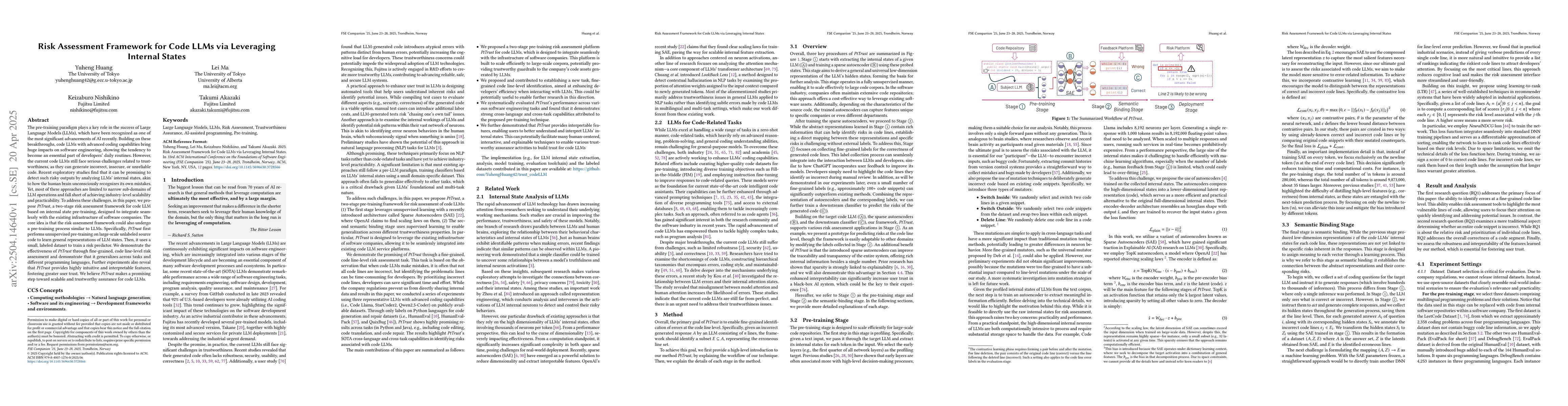 Thumbnail for Risk Assessment Framework for Code LLMs via Leveraging Internal States