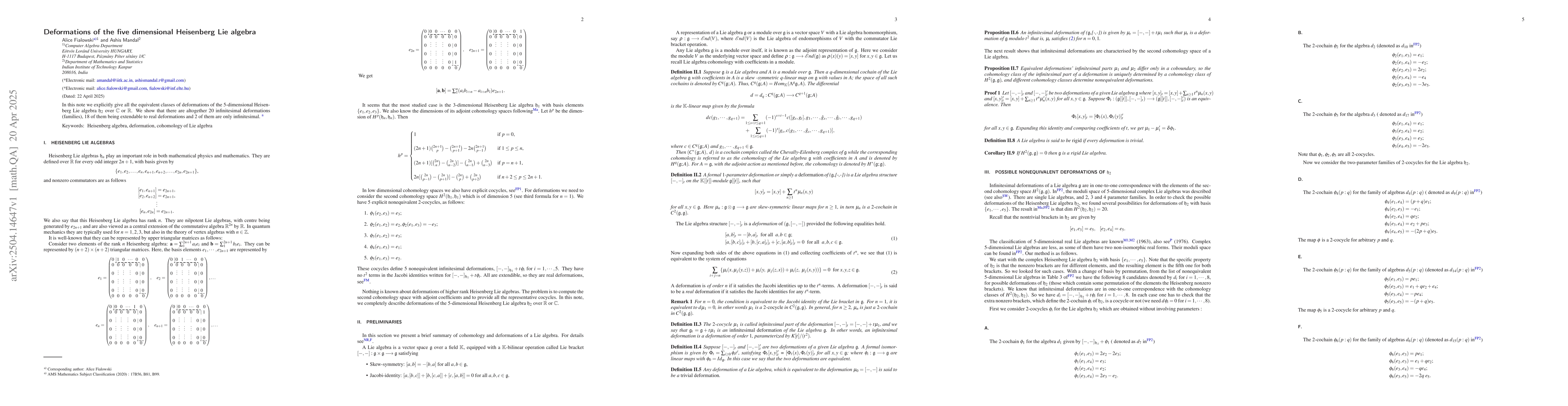 Thumbnail for Deformations of the five dimensional Heisenberg Lie algebra