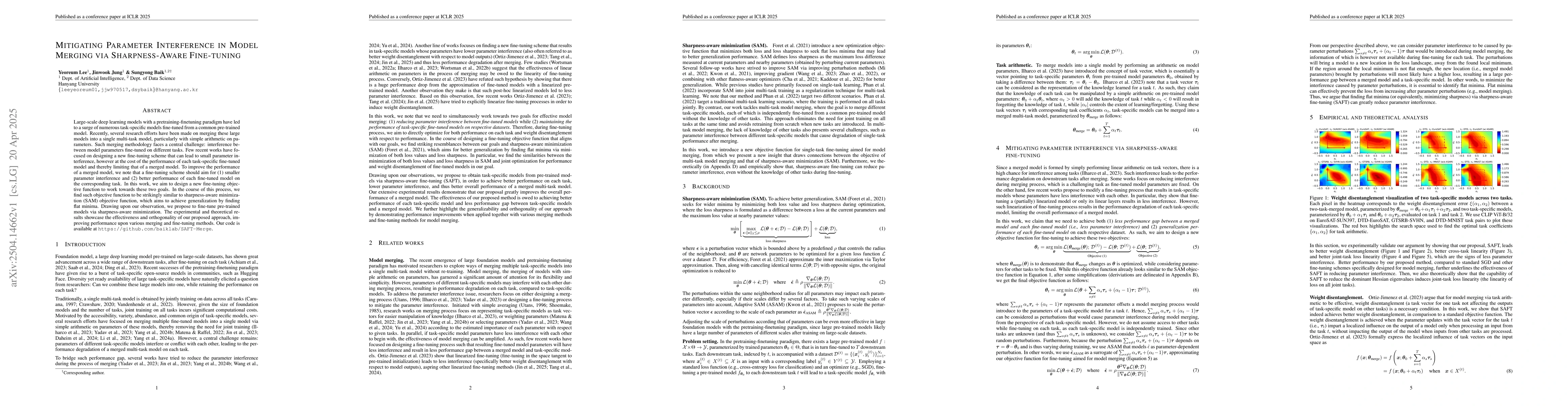 Thumbnail for Mitigating Parameter Interference in Model Merging via Sharpness-Aware
  Fine-Tuning