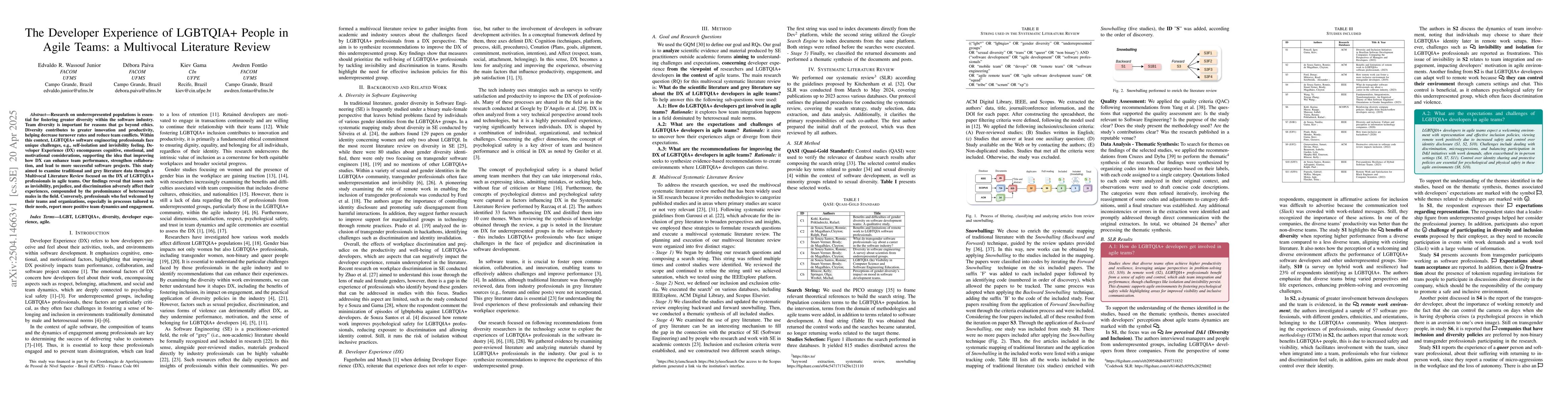 Thumbnail for The Developer Experience of LGBTQIA+ People in Agile Teams: a Multivocal
  Literature Review