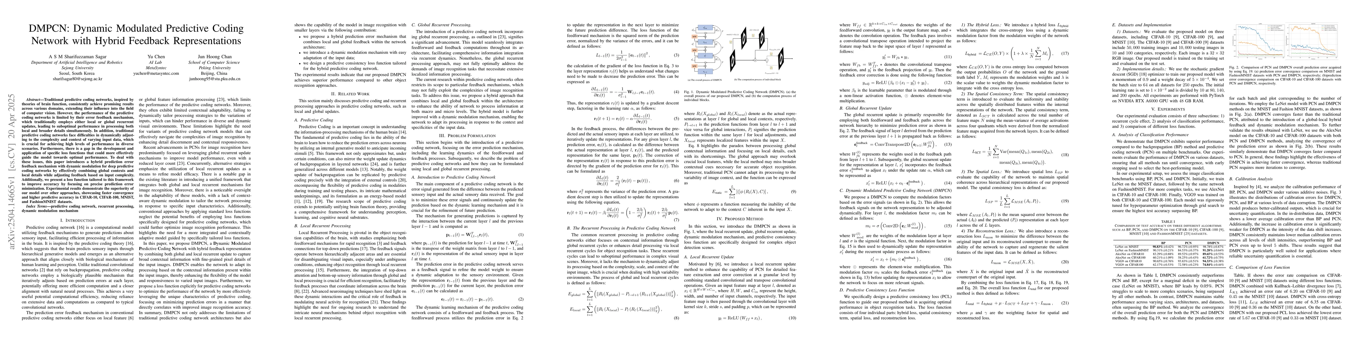Thumbnail for DMPCN: Dynamic Modulated Predictive Coding Network with Hybrid Feedback
  Representations