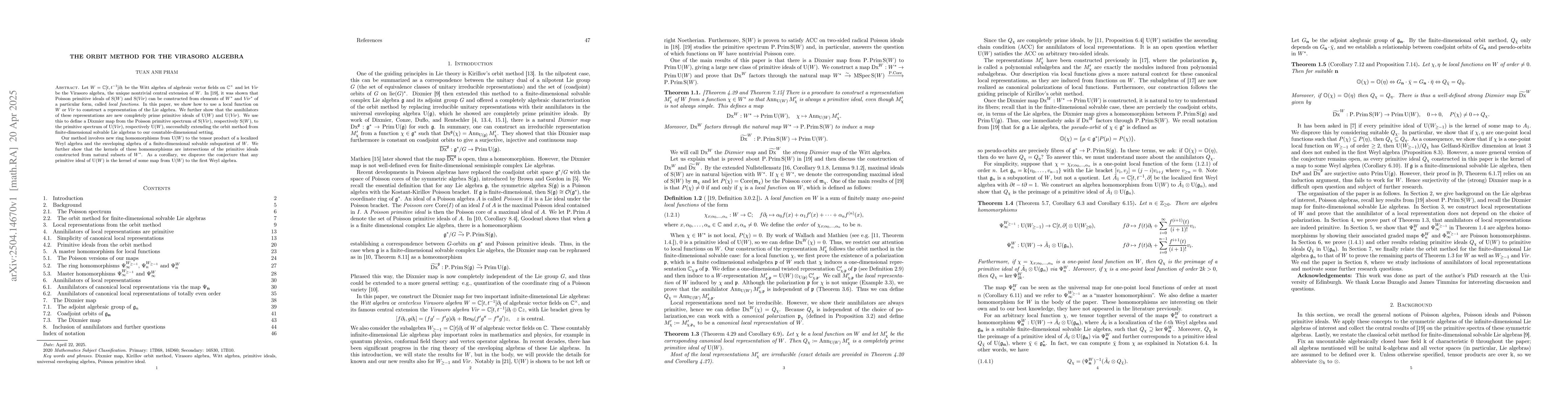 Thumbnail for The orbit method for the Virasoro algebra