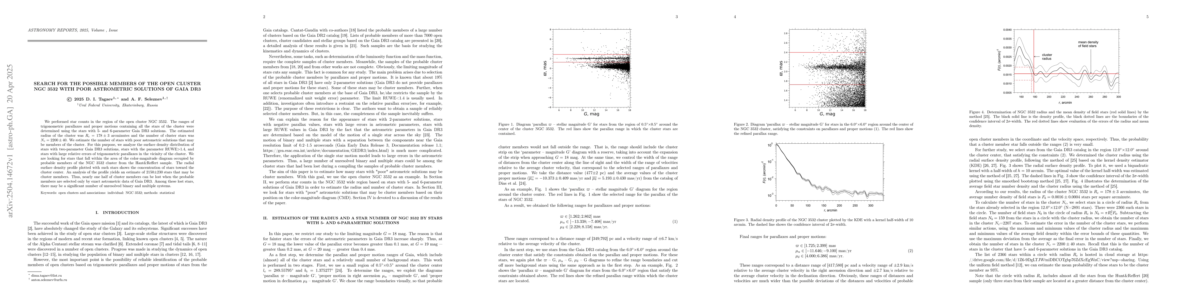 Thumbnail for Search for the possible members of the open cluster NGC 3532 with poor
  astrometric solutions of Gaia DR3