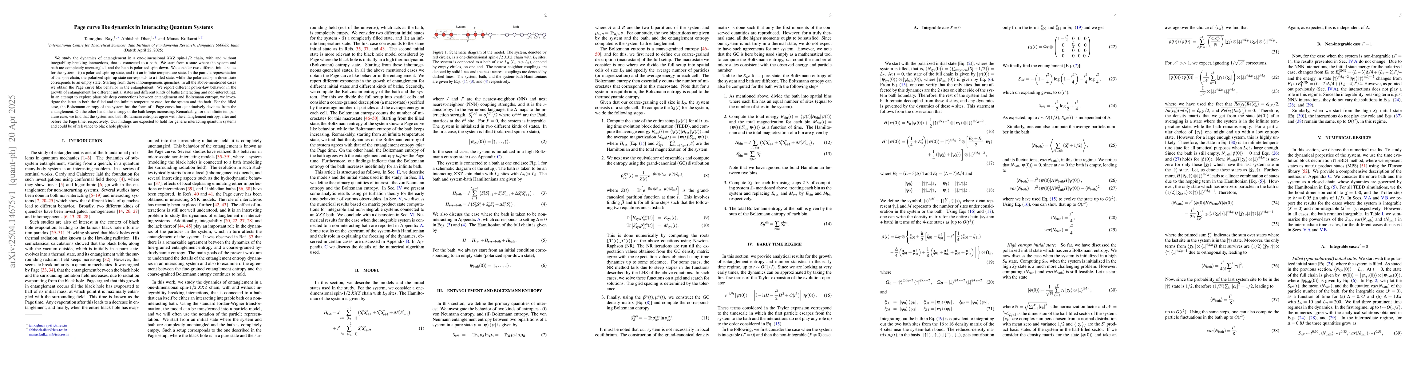 Thumbnail for Page curve like dynamics in Interacting Quantum Systems