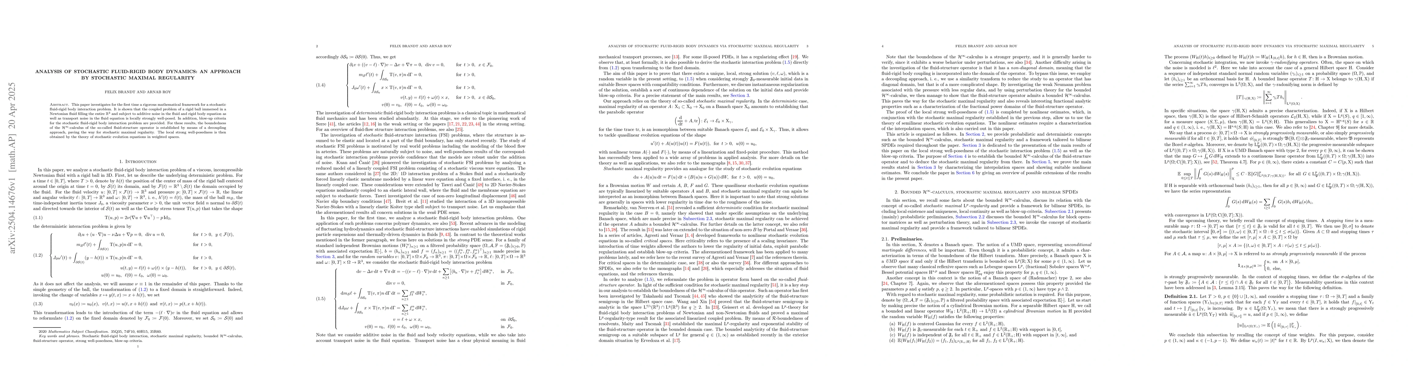Thumbnail for Analysis of stochastic fluid-rigid body dynamics: an approach by
  stochastic maximal regularity