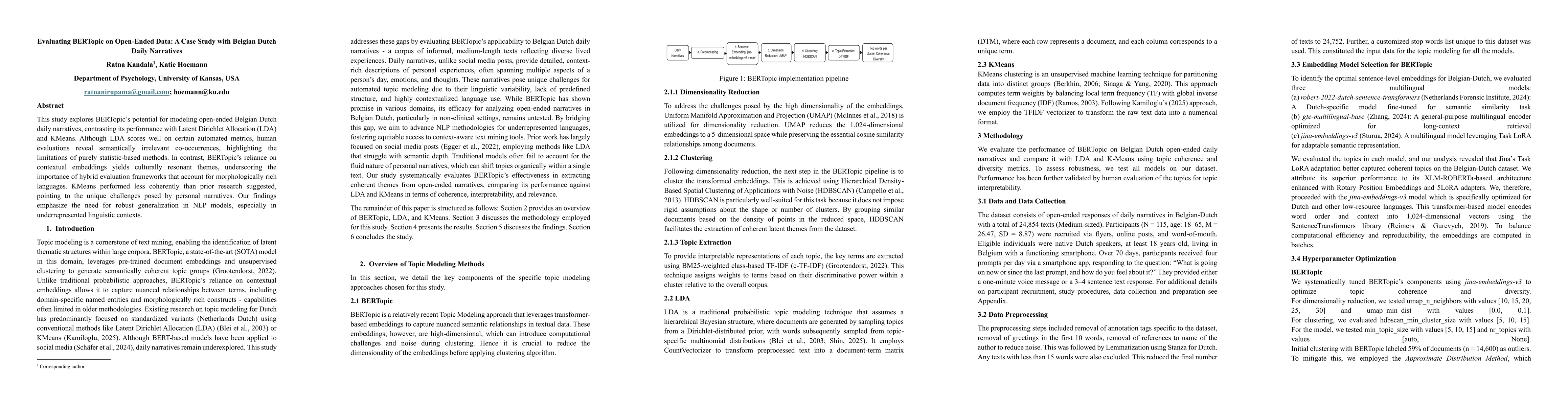 Thumbnail for Evaluating BERTopic on Open-Ended Data: A Case Study with Belgian Dutch
  Daily Narratives