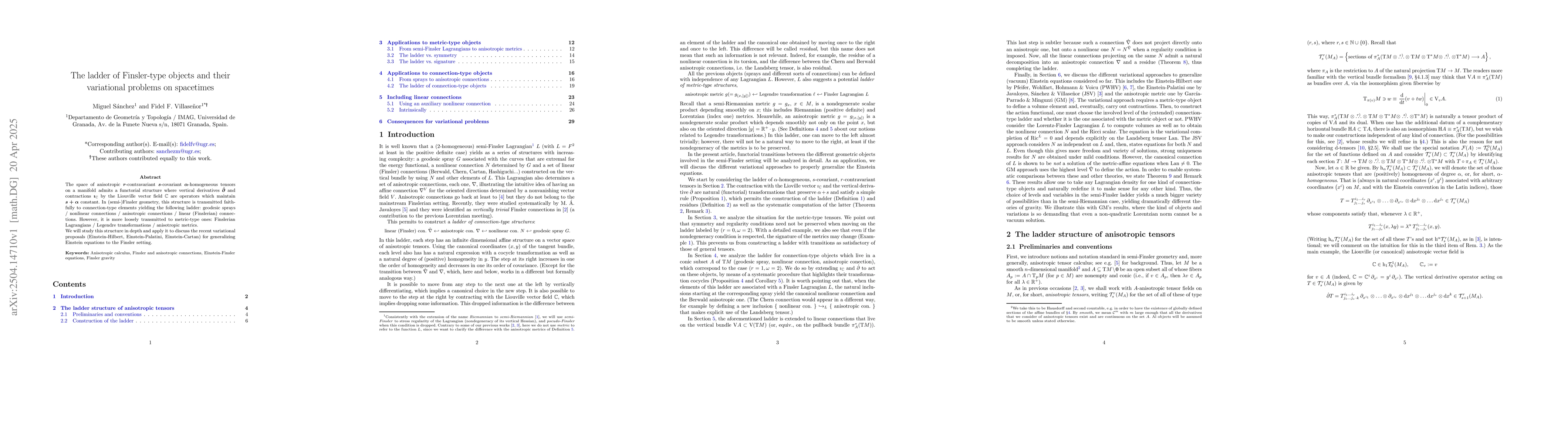 Thumbnail for The ladder of Finsler-type objects and their variational problems on
  spacetimes