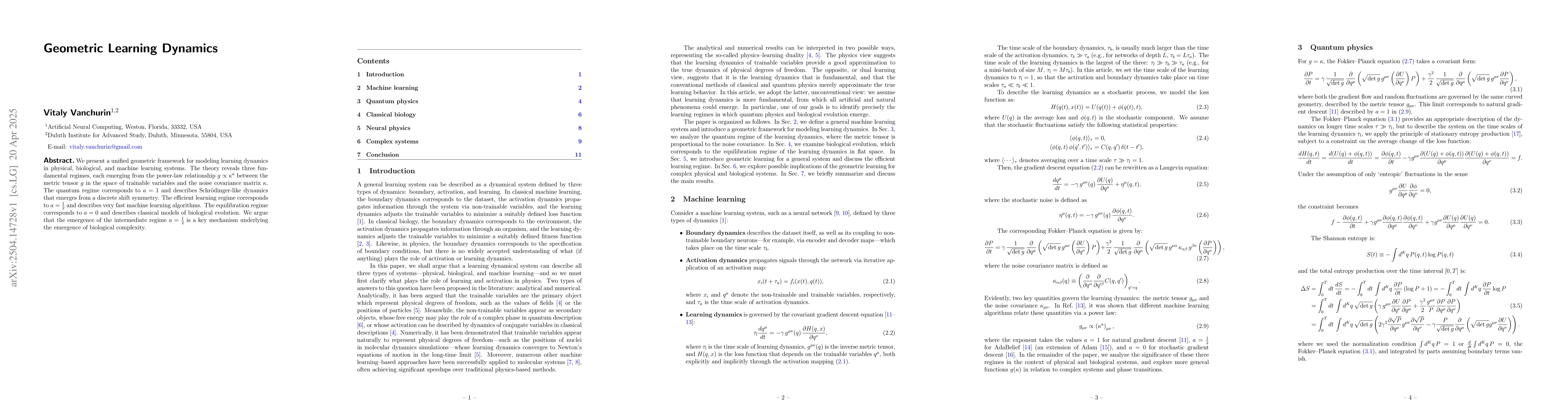 Thumbnail for Geometric Learning Dynamics