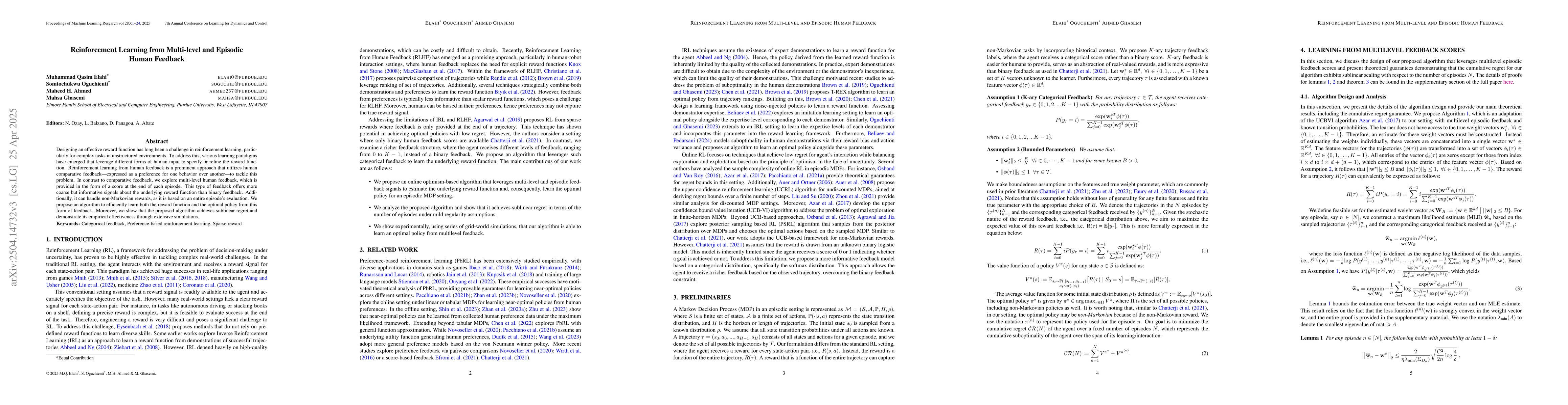 Thumbnail for Reinforcement Learning from Multi-level and Episodic Human Feedback