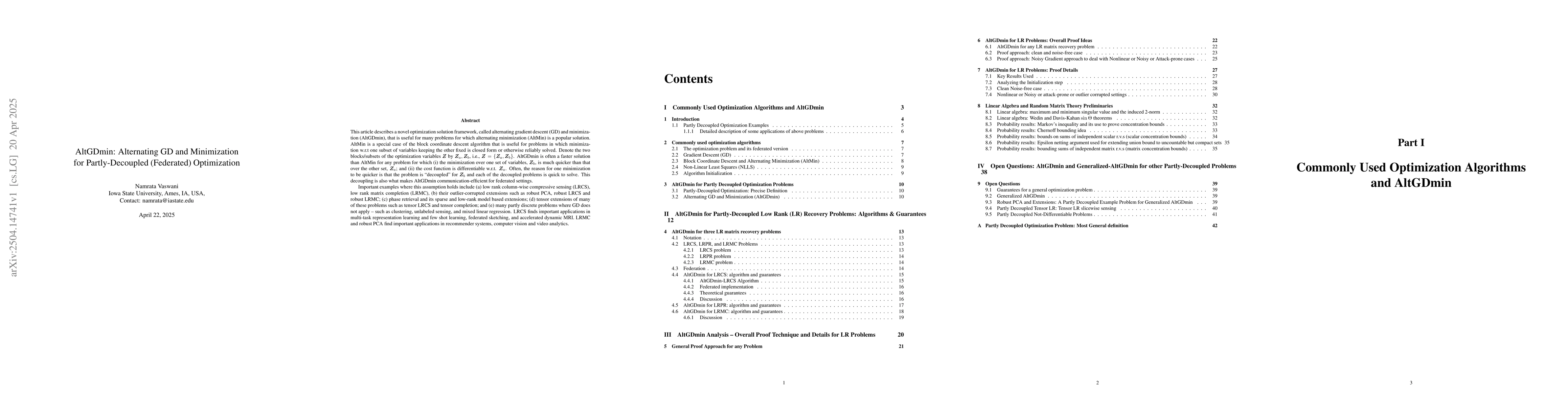 Thumbnail for AltGDmin: Alternating GD and Minimization for Partly-Decoupled
  (Federated) Optimization