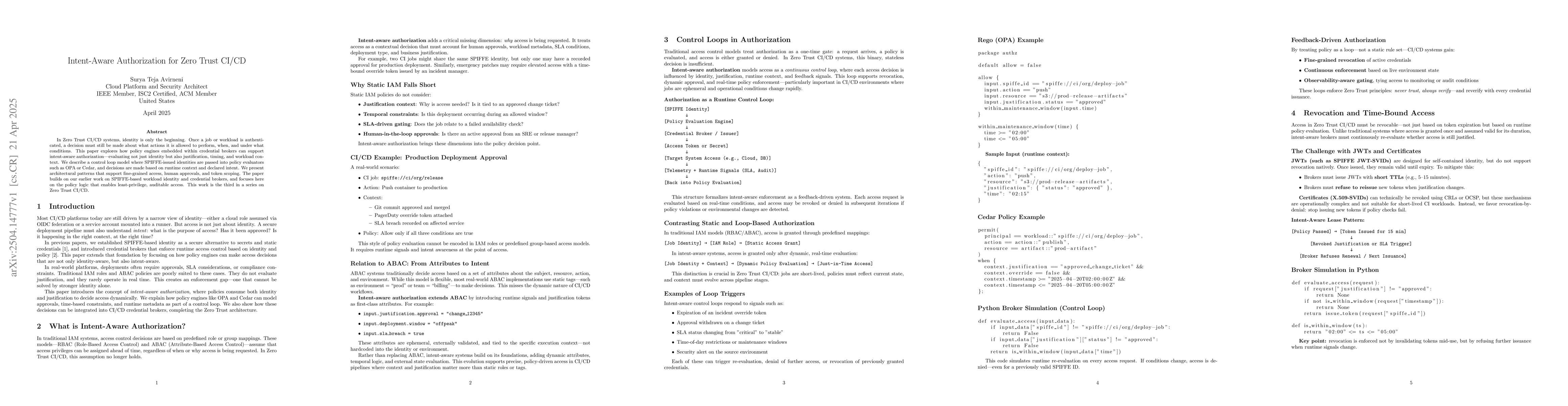 Thumbnail for Intent-Aware Authorization for Zero Trust CI/CD