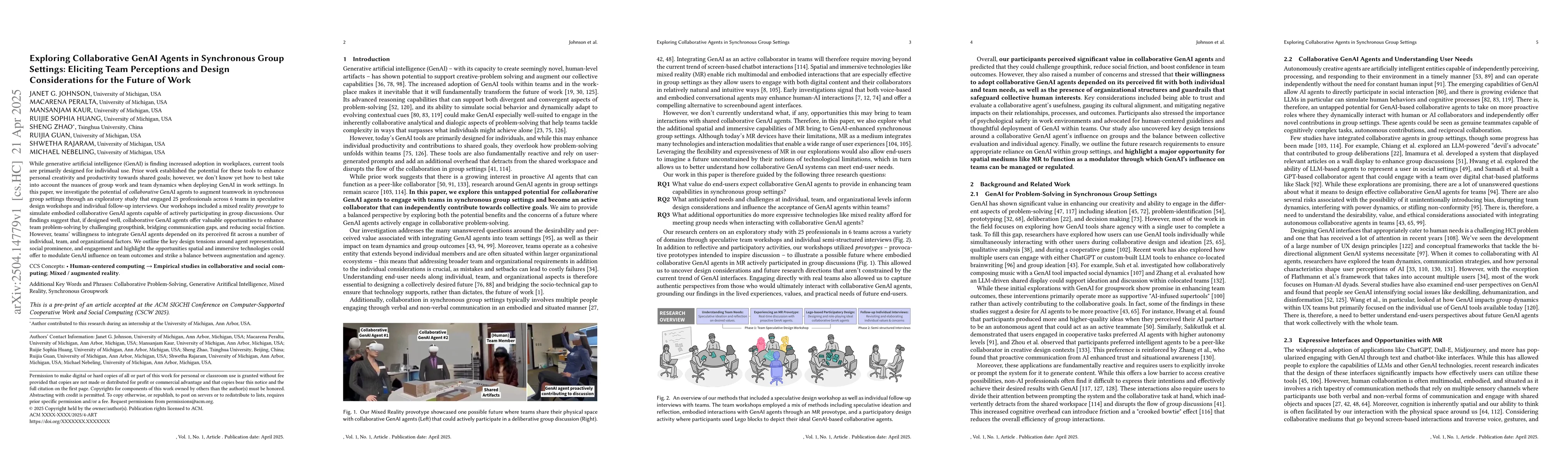 Thumbnail for Exploring Collaborative GenAI Agents in Synchronous Group Settings:
  Eliciting Team Perceptions and Design Considerations for the Future of Work